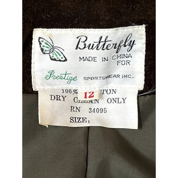 Vintage Butterfly for Prestige Brown Cotton Velvet 3 Pockets Blazer Jacket 12 - Picture 8 of 10